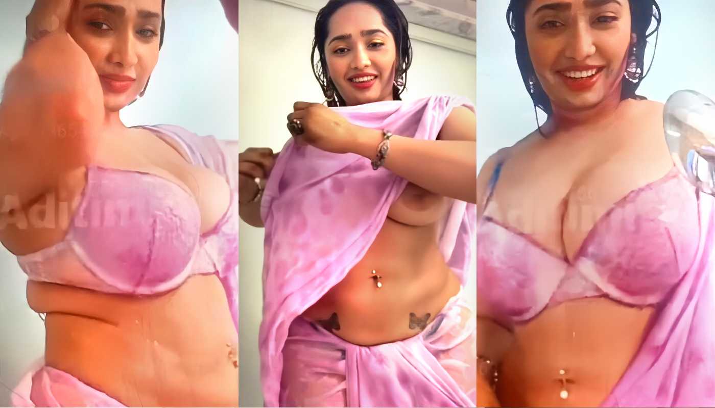 Hot BBW Model Aditi Mistry Pink Saree Sexy Shower Latest Live Hot Clip
