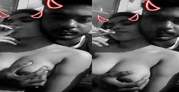 Bindas Mumbai girl cigarette smoking karke boob press