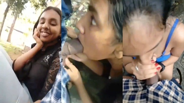 Cute Girlfriendin Black Top Outdoor Sucking Lover Cock - Desi Blowjob Sex