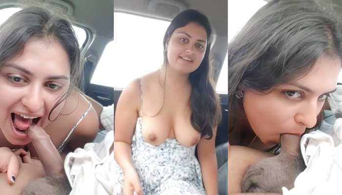 Cute Sexy Girlfriend Put Out Her Boobs and Enjoying Car Blowjob With Hubby