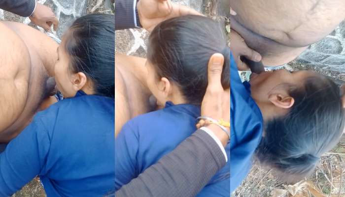 Desi Village Girl In Blue Top Sucking Lover's Friend Dick in Outdoor