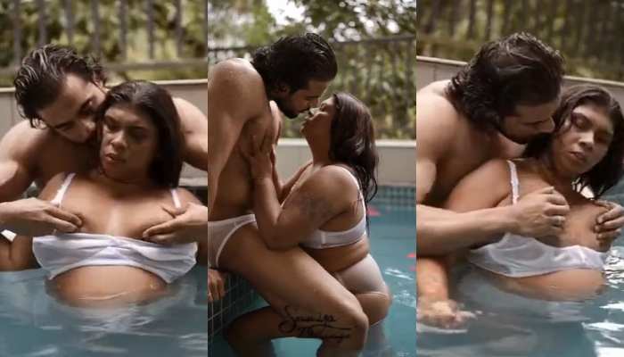 Nandana Krishnan Blu Pooll Stipe With Lover in White Bikini App Content