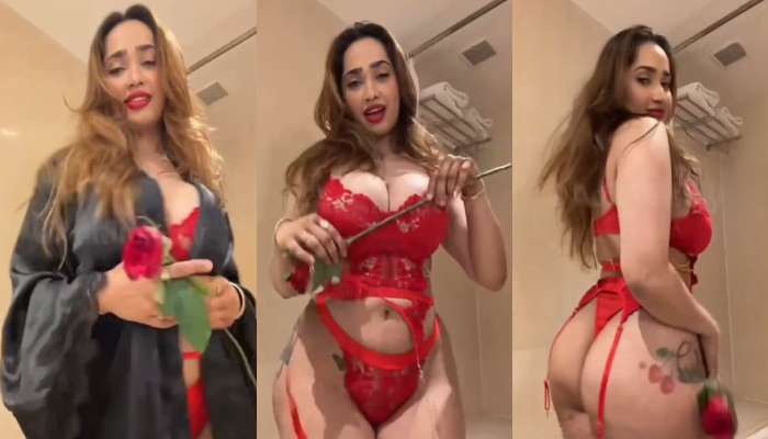 Aditi Mistry Nude valentines Special Full Red Lingerie Nude Live