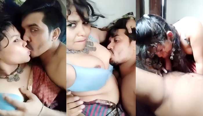 Cute Girlfriend in Blue Saree Boob Sucking and Blowjob Sex DesiFile