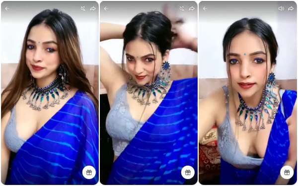 EXCLUSIVETammanah Teasing in Blue Saree on Tango Live