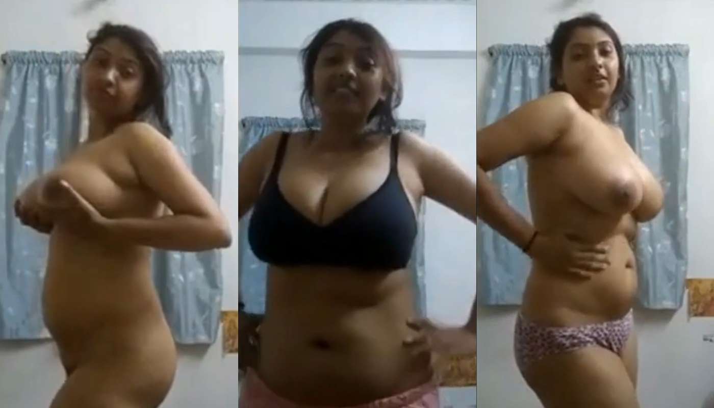 Sexy Huge Boobs Chubby Girl Showing Big Boobs in black Bra and Boob Press