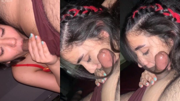 Very Cute Girlfriend in Red Bra Hot Licking & Sucking Lover Cock - Desi BJ Sex MMSmasala
