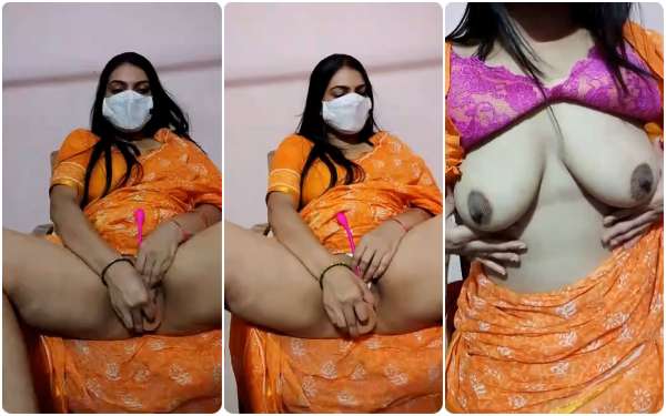 adlive123 in Orange Saree Masturbating with Dildo & Showing Boobs on StripChat Live