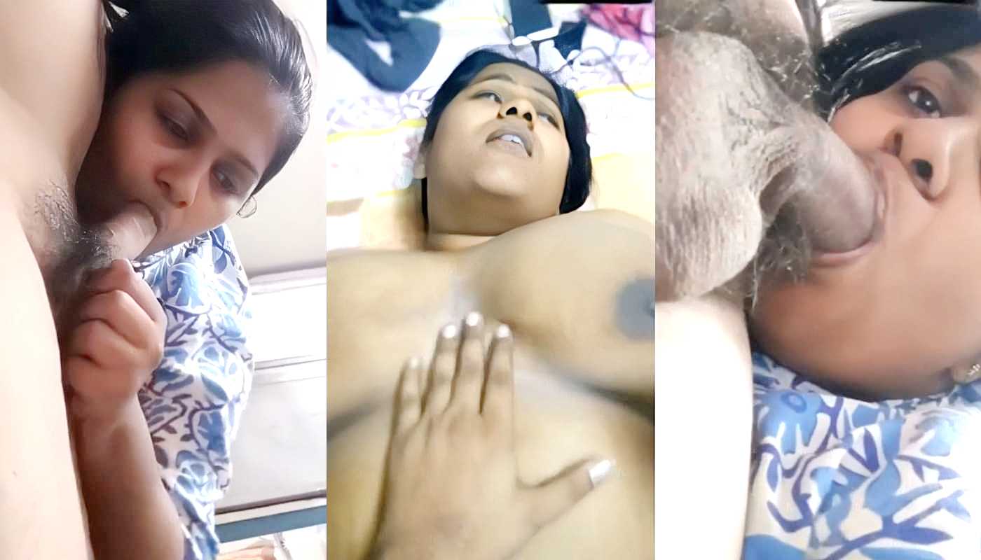 Huge Boob Wife in White Blue Dress Sucking Husband Cock & Full Nude Missionary Fucking