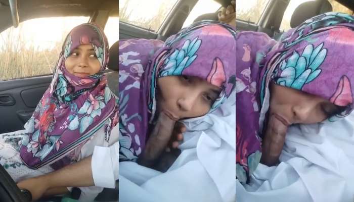 Desi Horny Muslim Girlfriend Outdoor Car Giving Blowjob To Lover