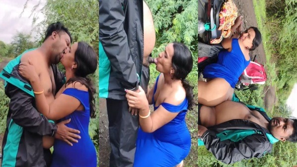 Hot Sexy Bhabhi in Blue Dress Outdoor Blowjob & Doggy Style Fuck in Bike Desi Sex