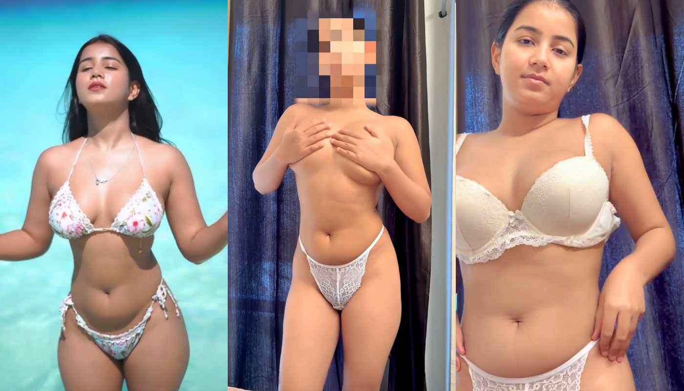 Lucky Rajor White Bikini Tease Bouncing Her Boobs While Pressing Them Showing Pussy Fully Nude