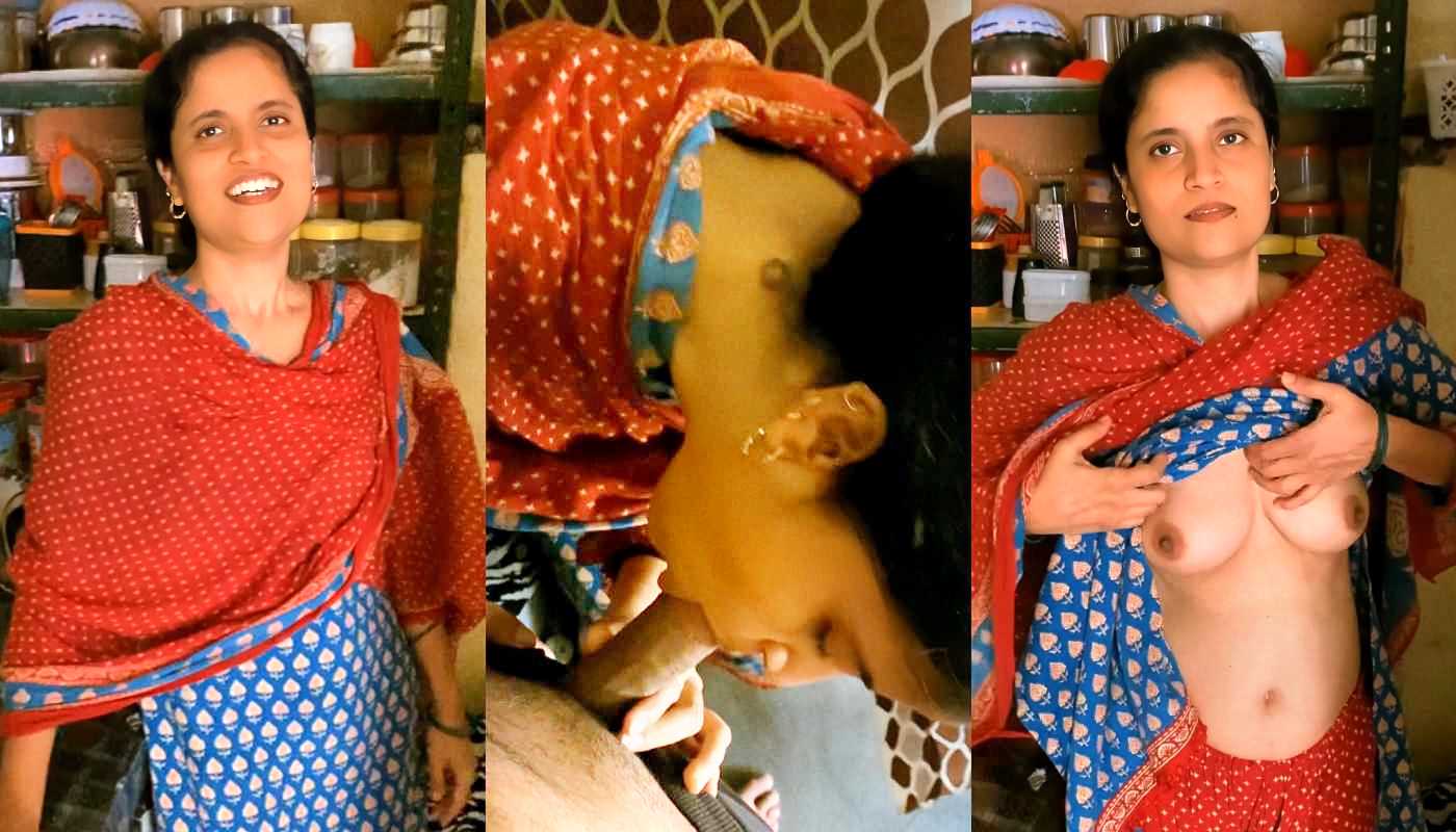 Cute Bhabhi in Blue Kurti Showing Her Cute Boobs - Sucking Devar's Lund in Kitchen