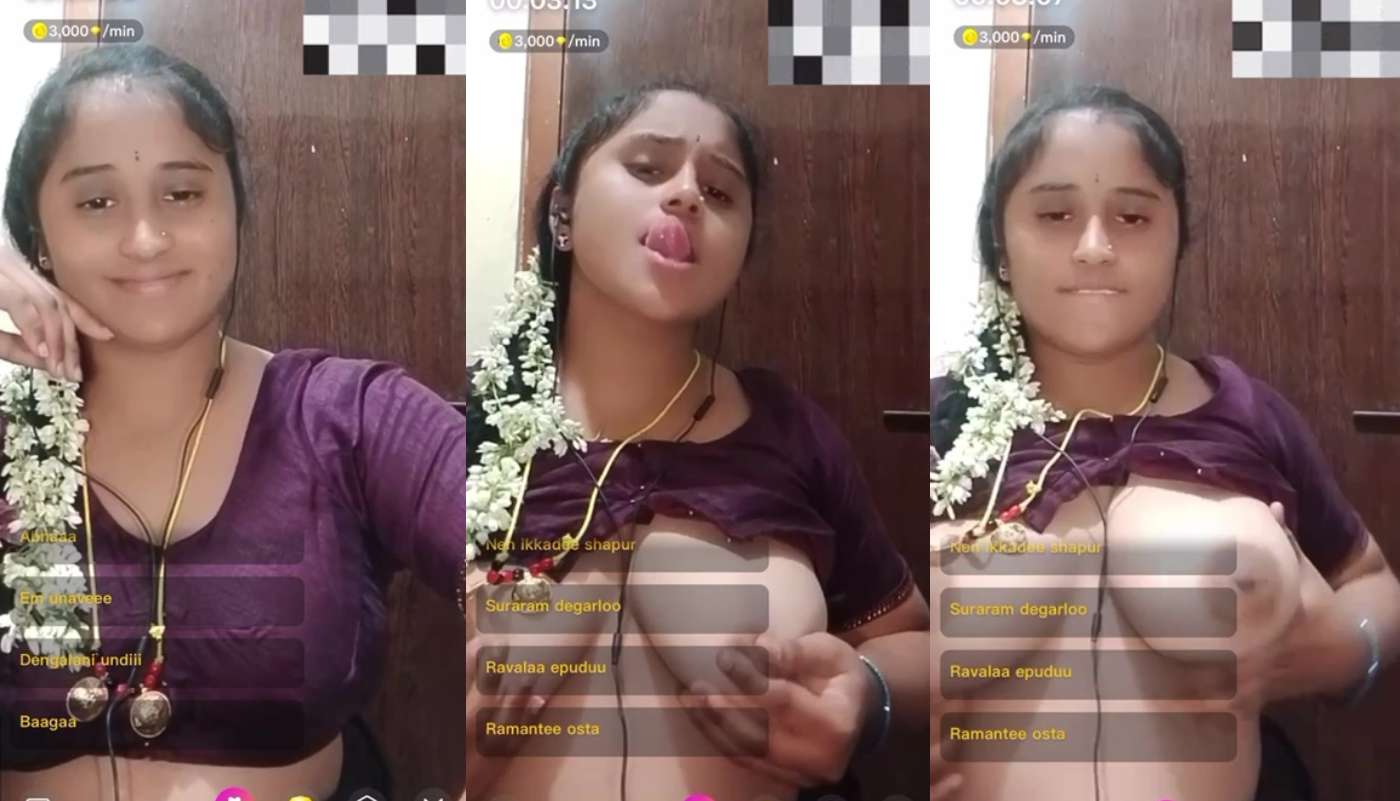 South Chamet Girl in Purple Blouse and Gajra Live Boob Flash