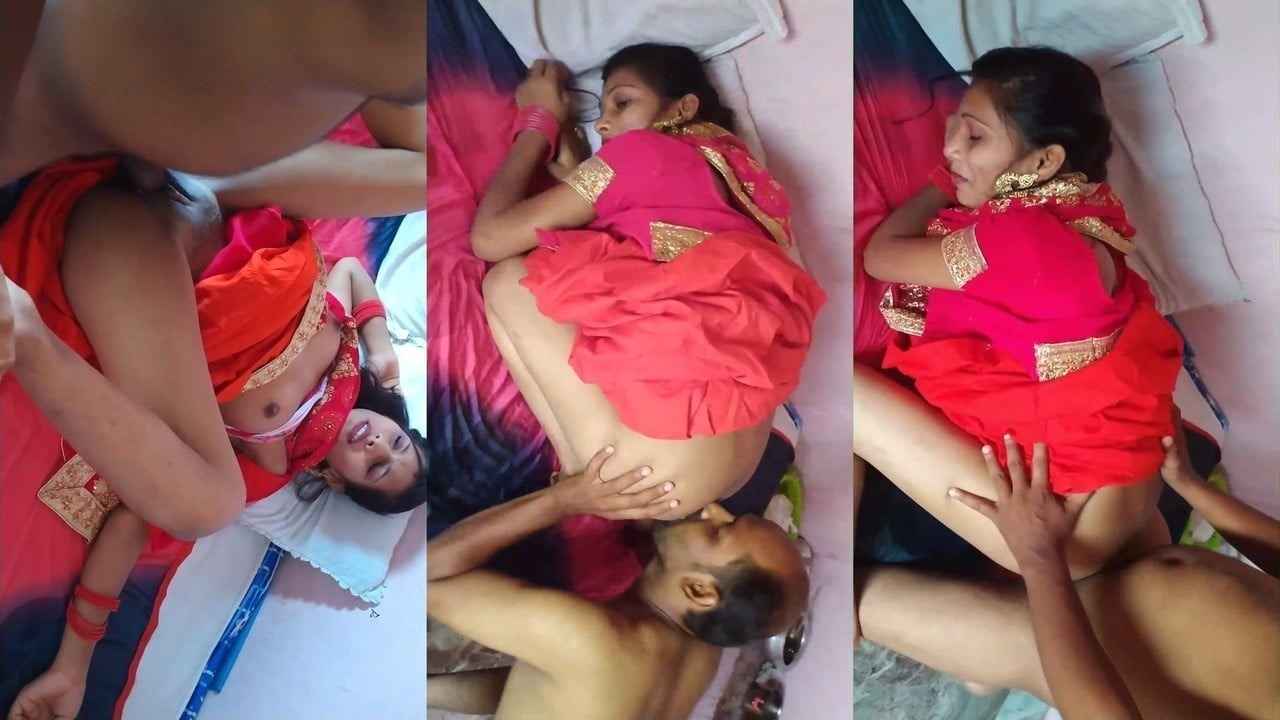 Newly Married Wife Saved Pussy Fucked in Red Saree Sex MMS