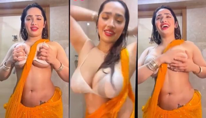 BBW Model Aditi mistry Latest Nude in Yellow Saree Shower live Show Part 2