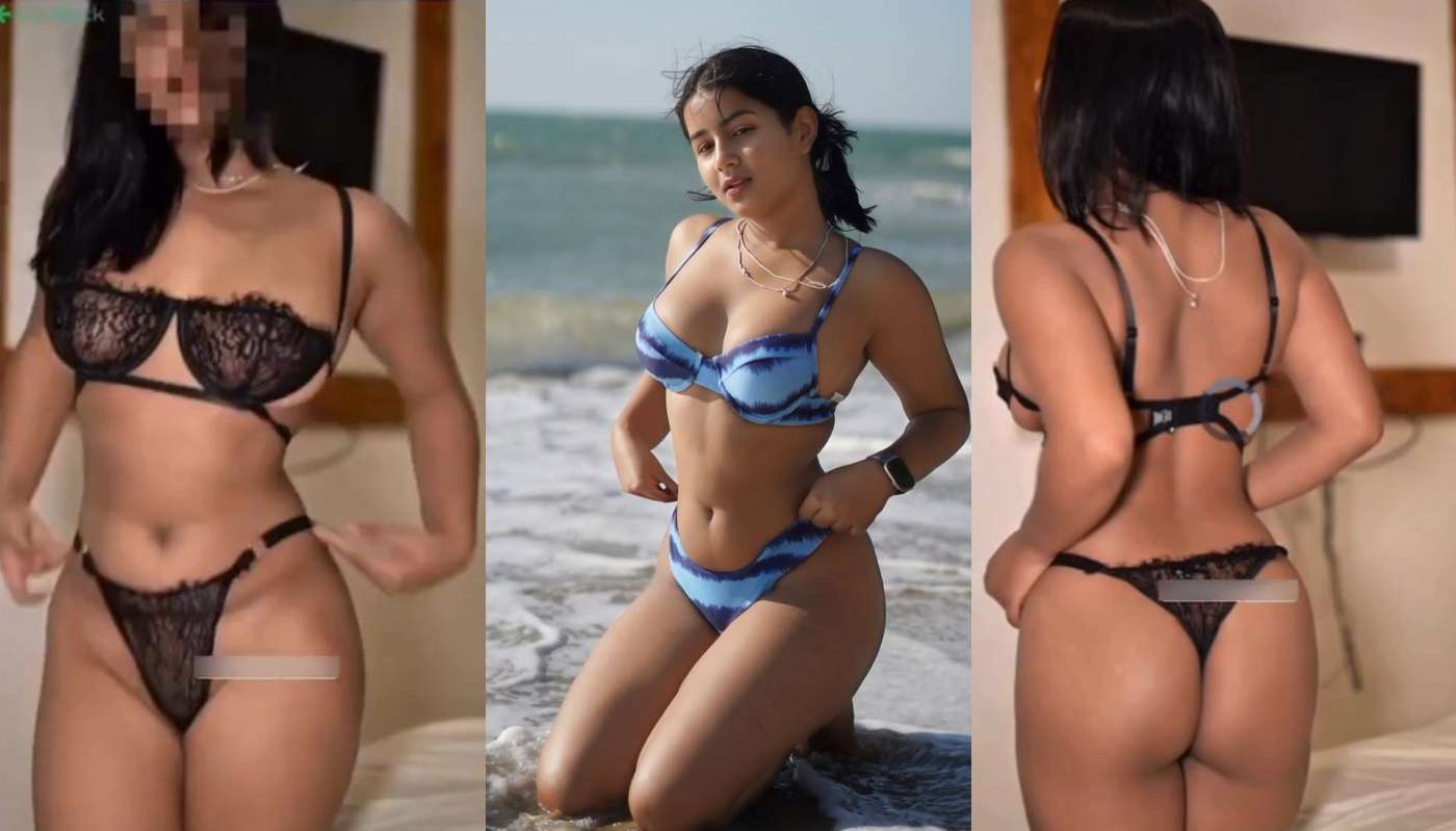 Cute Insta Model Lucky Rajor in Black Lingerie Removing Bra and Teasing App Content