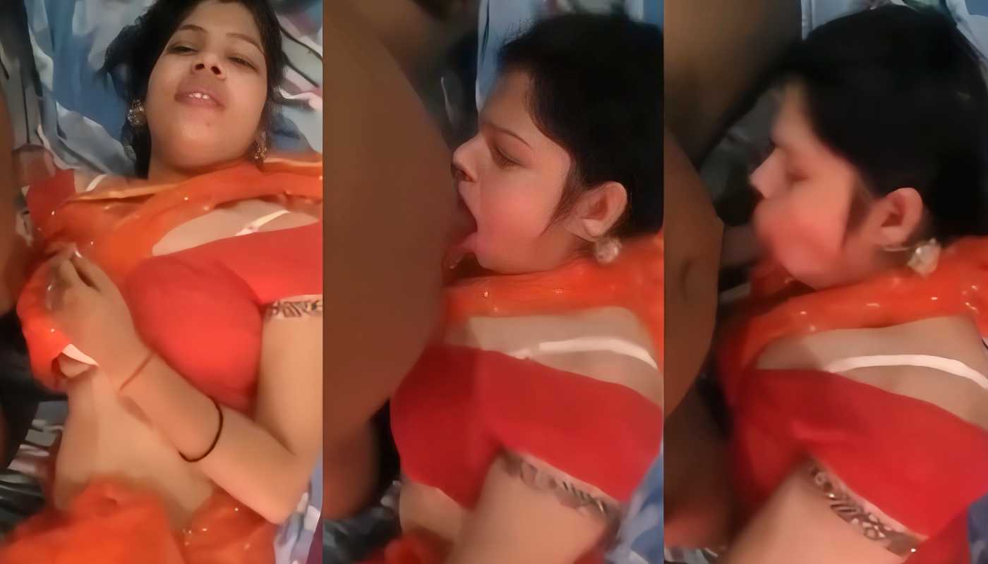 Horny Village Bhabhi in Orange Saree Sucking Her Devar's Cock When Her Hubby Not At Home