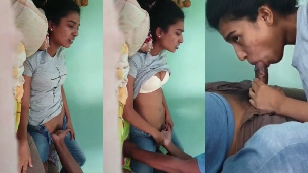 Desi Cute School Girl in Blue Top Pussy Fingering and Giving BJ to Teacher