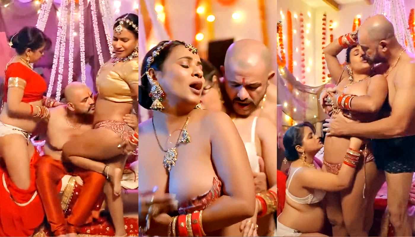 Horny Bold Uncle Enjoying Suhagrat With 2 Hot Women - Hardcore Suhagrat Sex