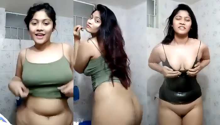 Cute Sexy Chubby Girlfriend Full Nude in Green Top Bathroom Nude Shower With Dance masaporn