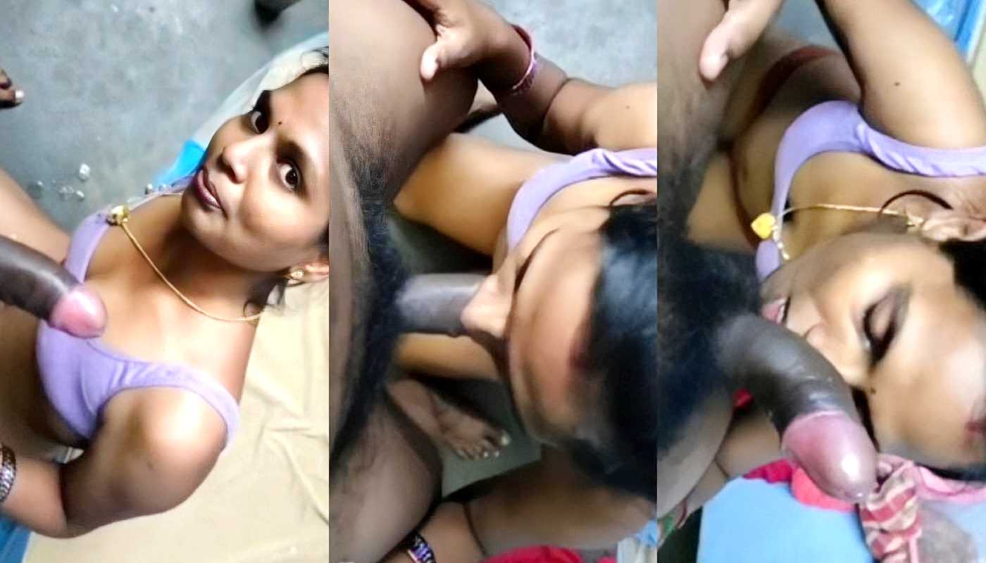 Mallu Village Wife in Purple Bra Sucking Husband Cock - Desi Couple blowjob Sex