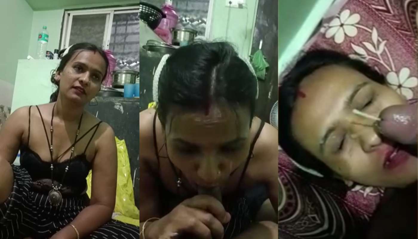 Horny Black Dress Wife Sucking Husband Dick in kitchen With Hindi Audio
