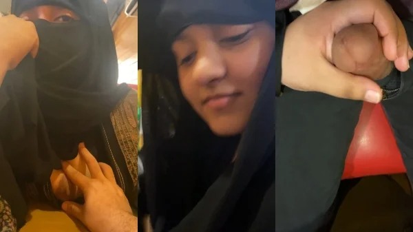 Desi Cute Hijab Girl Boob Pressing and giving handjob to Lover in a Public place